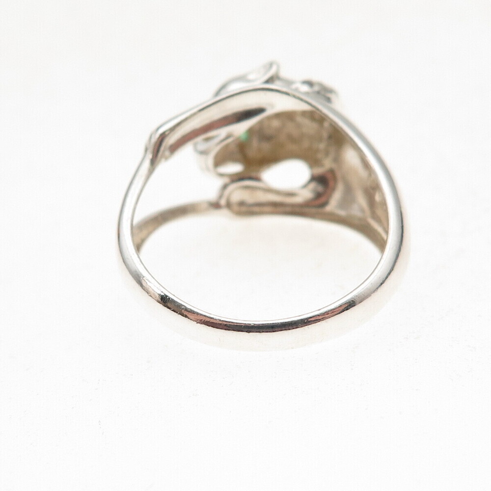 Nevada 925 Sterling Silver Vintage Real Emerald & C Z Panther Ring Size 8.25 - Picture 5 of 8